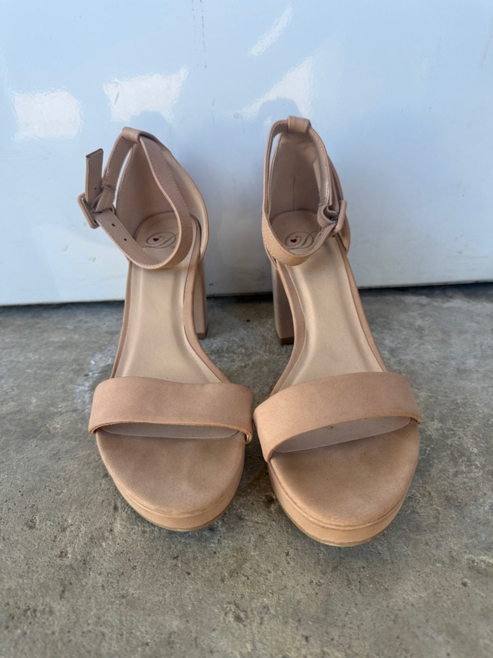 Women's Nude Ankle-Strap Block Heel Sandals